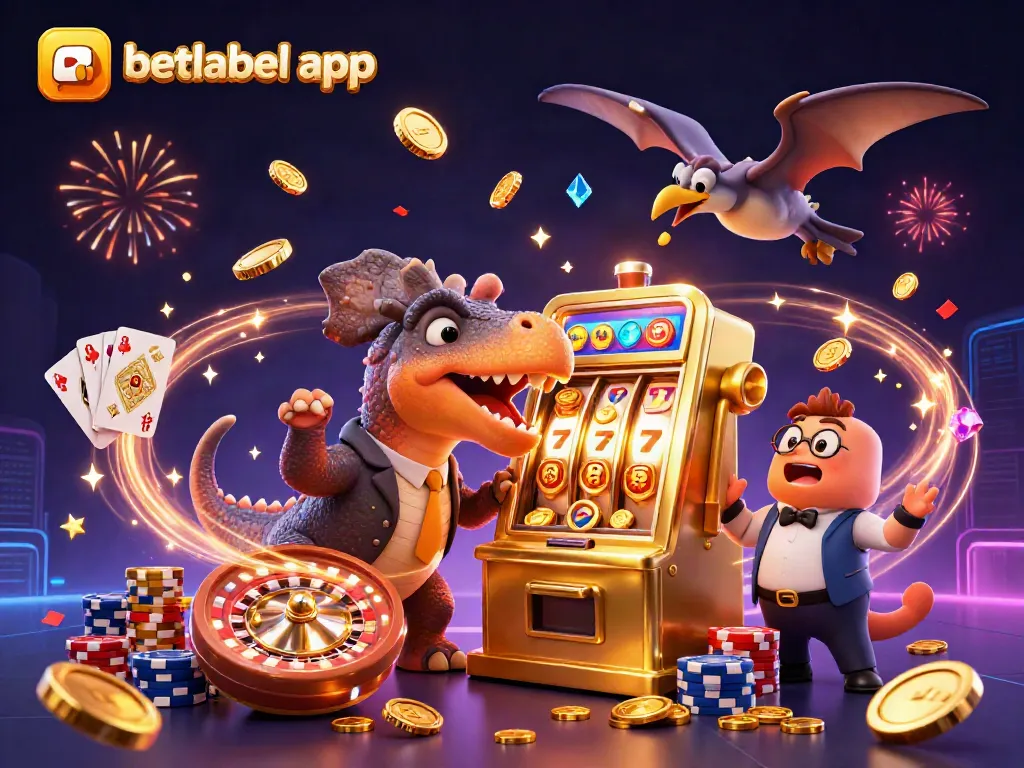 Betlabel app showcases a pachycephalosaurus winning jackpot coins at a slot machine.